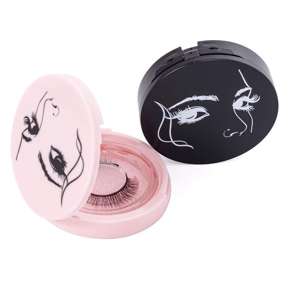 Fashion - Round Eyelash Storage Case with MakeUp Mirror