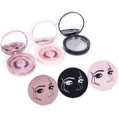 Fashion - Round Eyelash Storage Case with MakeUp Mirror